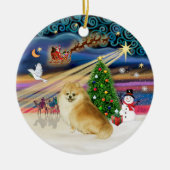 Xmas Magic - Wolf Sable Pommeranian Keramisch Ornament (Voorkant)