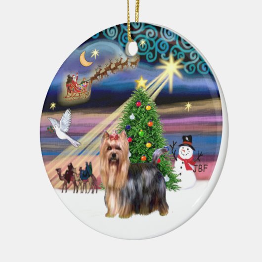 Xmas Magic - Yorkie 9 Keramisch Ornament (Links)