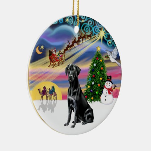 Xmas Magic - Zwart Lab Keramisch Ornament (Rechts)