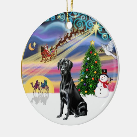 Xmas Magic - Zwart Lab Keramisch Ornament (Links)