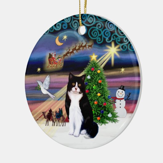 Xmas Magic - Zwart-wit kat Keramisch Ornament (Links)