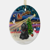Xmas Magic - Zwarte Cocker Spaniel Keramisch Ornament (Rechts)