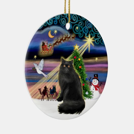 Xmas Magic - Zwarte Perzische kat Keramisch Ornament (Rechts)