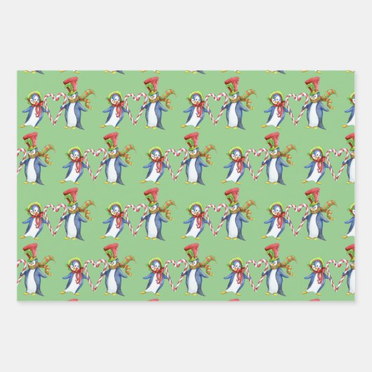 Xmas Merry en Bright Mrs. en Snowman Penguin Inpakpapier Vel (Voorkant 2)