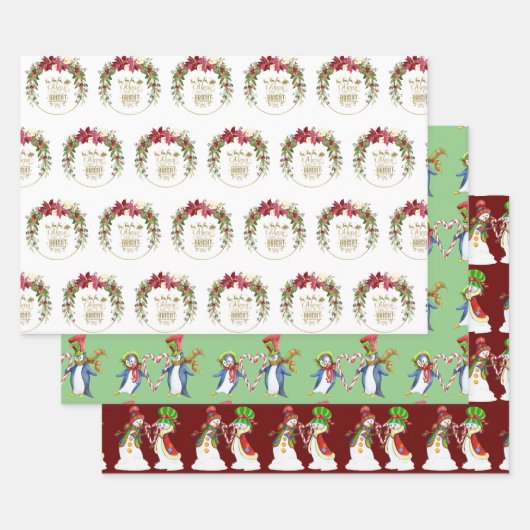 Xmas Merry en Bright Mrs. en Snowman Penguin Inpakpapier Vel (Set)