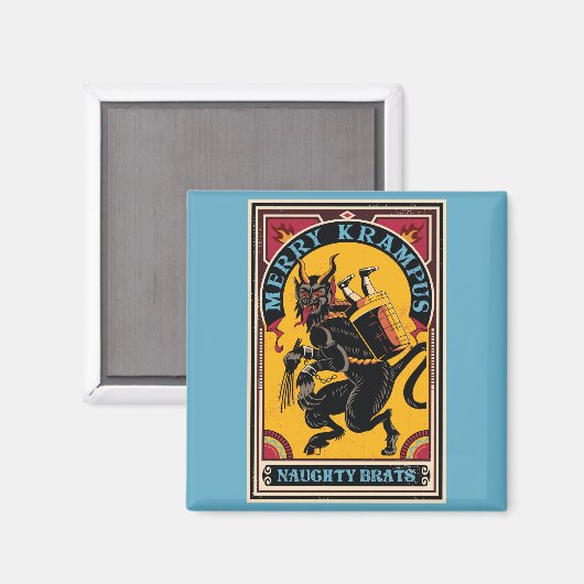 Xmas Merry Krampus Naughty Brats Circus Poster Magneet (Voorkant / Achterkant)