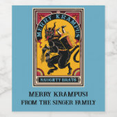 Xmas Merry Krampus Naughty Brats Circus Poster Wijn Etiket (Enkel label)