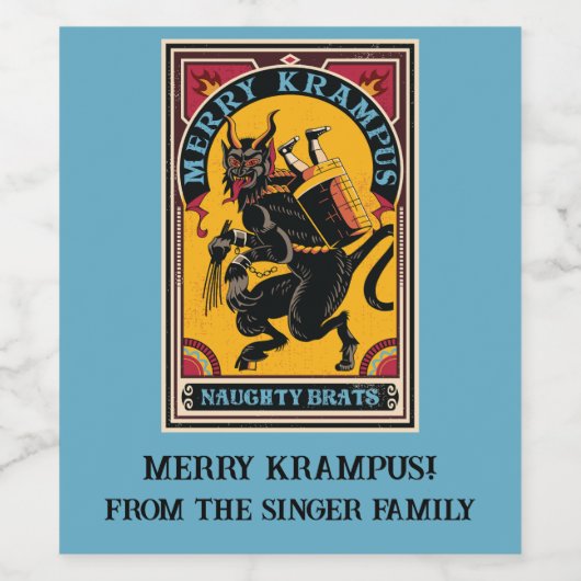 Xmas Merry Krampus Naughty Brats Circus Poster Wijn Etiket (Enkel label)