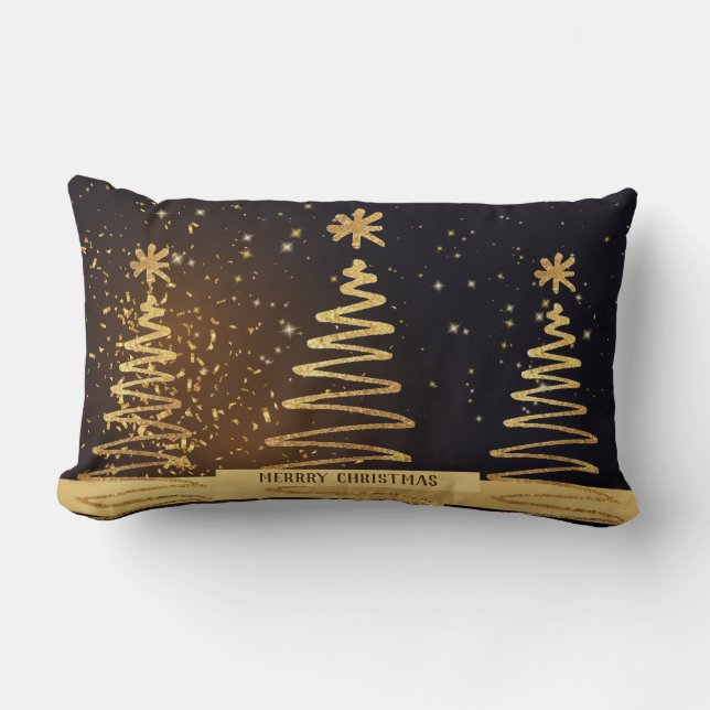 Xmas Moderne luxe elegante bomen zwart en goud Kussen (Voorkant)