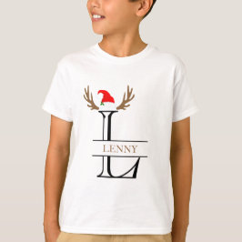 Xmas Monogram Letter L Antlers Sants Pet T-shirt