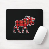 Xmas Moose Red And Black Buffalo Plaid Christmas L Muismat (Met muis)