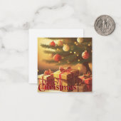 Xmas Motief, met Cadeaus Onder de Kerstboom Notitiekaartje (Voorkant / Achterkant in situ)