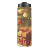 Xmas Motief, met Cadeaus Onder de Kerstboom Thermosbeker (Voorkant)