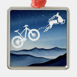 Xmas Mountainbike Rendier Kerstster Nacht Metalen Ornament
