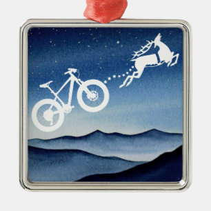 Xmas Mountainbike Rendier Kerstster Nacht  Metalen Ornament