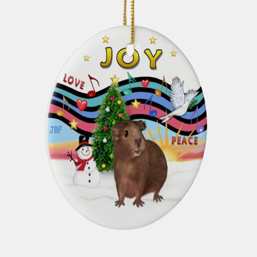 Xmas Music 1 - Bruin Guinea Pig #3 Keramisch Ornament (Rechts)