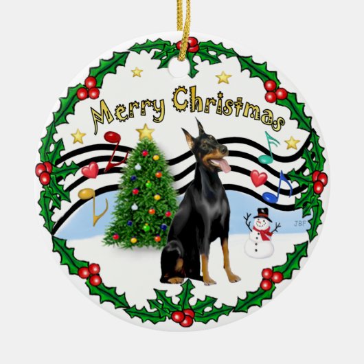 Xmas Music 1 - Dobermann 1 Keramisch Ornament (Voorkant)