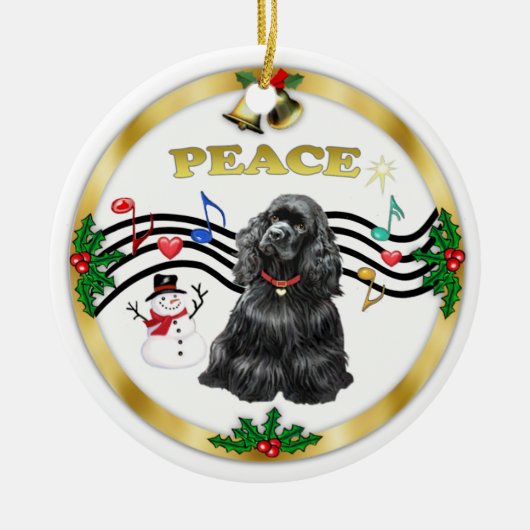 Xmas Music 1 - Peace-Black Cocker Keramisch Ornament (Voorkant)