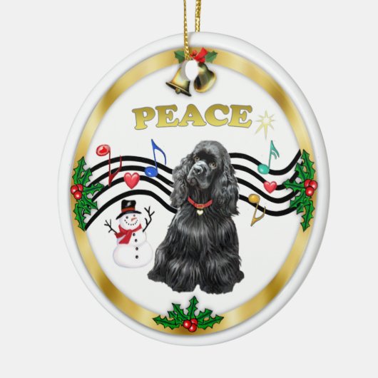 Xmas Music 1 - Peace-Black Cocker Keramisch Ornament (Links)