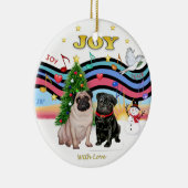Xmas Music 1 - Twee Pugs Keramisch Ornament (Rechts)