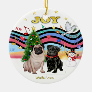 Xmas Music 1 - Twee Pugs Keramisch Ornament
