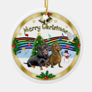 Xmas Music 1 - Twee teckels Keramisch Ornament