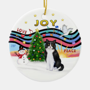 Xmas Music #1 - Zwart-wit kat Keramisch Ornament