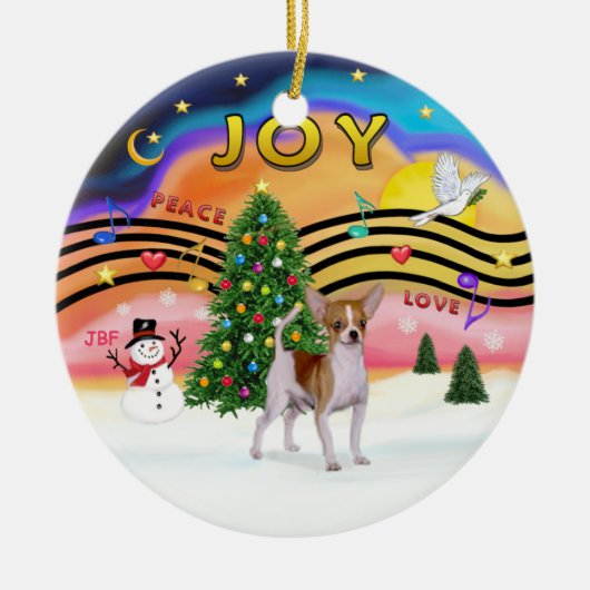 Xmas Music 2 - Chihuahua (bruin-wit) Keramisch Ornament (Voorkant)