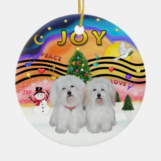 Xmas Music 2 - Coton de Tulear (TWO) Keramisch Ornament (Voorkant)