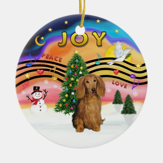Xmas Music 2 - Dachshund (lg H, sable) Keramisch Ornament (Voorkant)