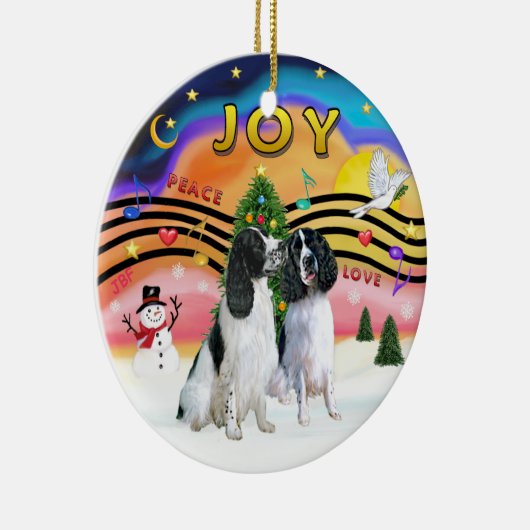 Xmas Music 2 - Engelse Springers (2 zwart-wit) Keramisch Ornament (Rechts)