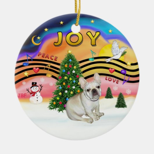 Xmas Music 2 - Franse Bulldog (fawn) Keramisch Ornament (Voorkant)