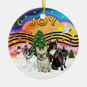 Xmas Music 2 - Franse Bulldogs (vier) Keramisch Ornament