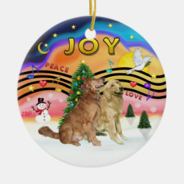 Xmas Music 2 - Golden Retrievers (TWEE) Keramisch Ornament