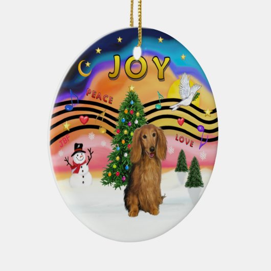 Xmas Music 2 - Teckel (lg H, sable) Keramisch Ornament (Rechts)