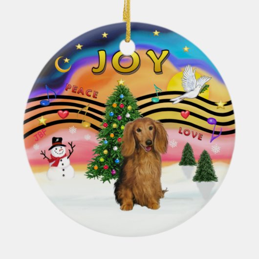 Xmas Music 2 - Teckel (lg H, sable) Keramisch Ornament (Achterkant)