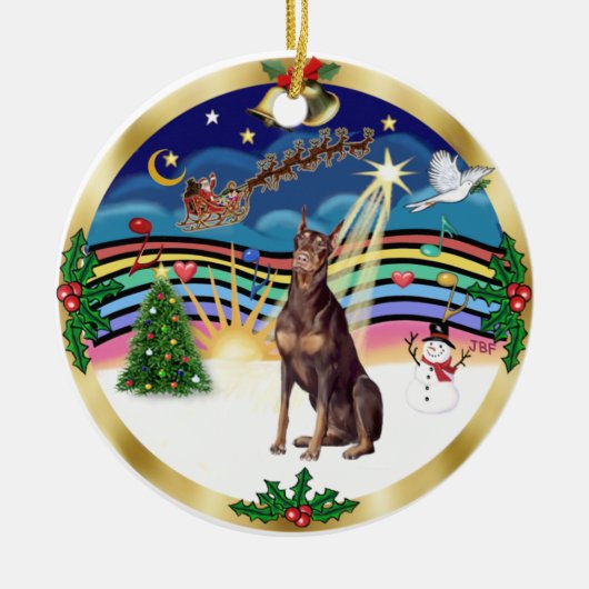 Xmas Music 3 - Rode Dobermann Keramisch Ornament (Voorkant)