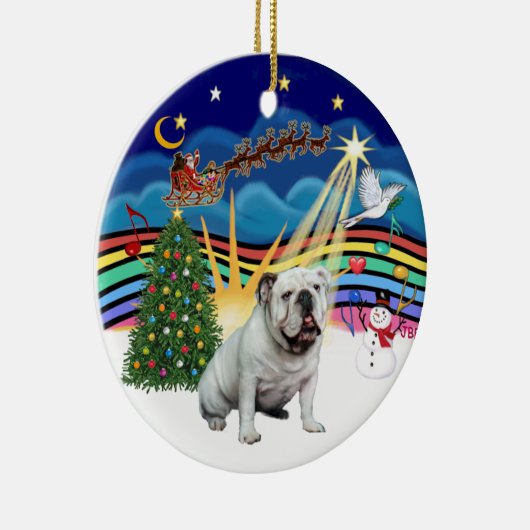 Xmas Music #3 - Witte Engelse Bulldog Keramisch Ornament (Rechts)