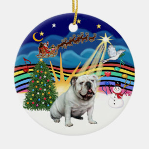 Xmas Music #3 - Witte Engelse Bulldog Keramisch Ornament