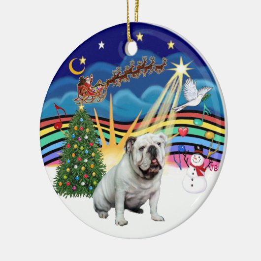 Xmas Music #3 - Witte Engelse Bulldog Keramisch Ornament (Links)