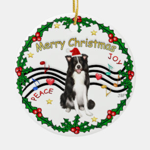 Xmas Muziek 1 - Border Collie (Sinterklaas hoed) Keramisch Ornament
