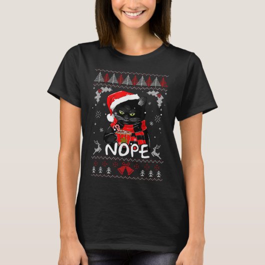 Xmas Nope Niet Vandaag Grappig Zwart Kat Kerstmis T-shirt (Voorkant)