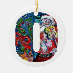 XMAS O LETTER/SANTA CLAUS MET VIOLIN MONOGRAM KERAMISCH ORNAMENT
