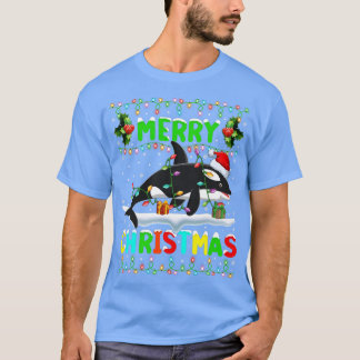 Xmas Orca Fish Lighting Santa Hat Merry Kerstmis T-shirt