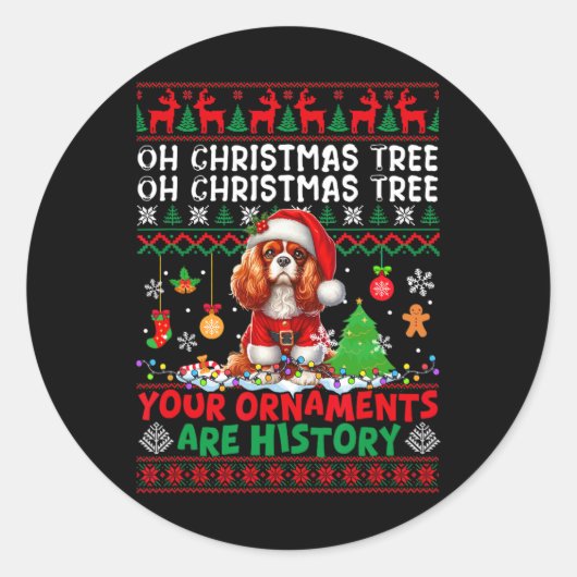 Xmas Ornamenten zijn geschiedenis Cavalier King Ch Ronde Sticker (Voorkant)