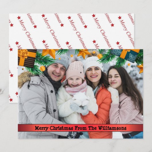 Xmas Packages Pine Boughs Lijst kerstfoto Feestdagenkaart (Voorkant / Achterkant)