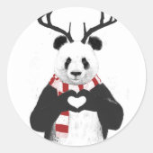 Xmas panda ronde sticker (Voorkant)
