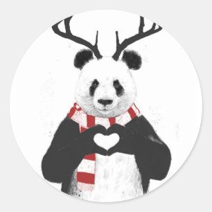 Xmas panda ronde sticker