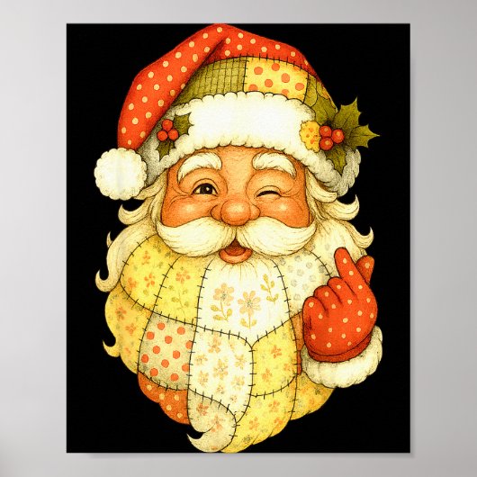 Xmas Patchwork Santa Claus Christmas Funny Mens Wo Poster (Voorkant)