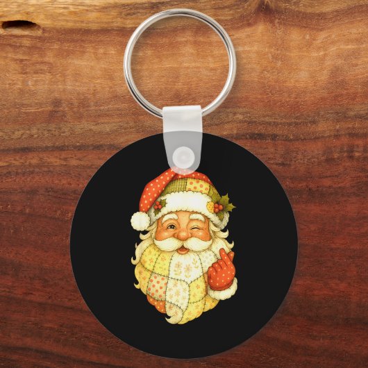 Xmas Patchwork Santa Claus Christmas Funny Mens Wo Sleutelhanger (Voorkant)